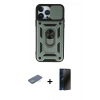 MARSİLYAN™- iPhone 13 Pro Max Kılıf Ahenk Klasik - Siyah 3D Antistatik Hayalet Cam Ekran Koruyucu + Renkli Kamera Lens Koruma Cam - YL