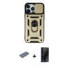 MARSİLYAN™- iPhone 13 Pro Max Kılıf Ahenk Klasik - Siyah 3D Antistatik Hayalet Cam Ekran Koruyucu + Renkli Kamera Lens Koruma Cam - YL
