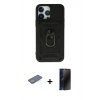 MARSİLYAN™- iPhone 13 Pro Max Kılıf Ahenk Klasik - Siyah 3D Antistatik Hayalet Cam Ekran Koruyucu + Renkli Kamera Lens Koruma Cam - YL