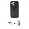 MARSİLYAN™- iPhone 13 Pro Max Kılıf Ahenk Klasik - Siyah 6D Mat Seramik Hayalet Nano Ekran Koruyucu + Pers Alüminyum Kamera Lens - GI