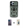 MARSİLYAN™- iPhone 13 Pro Max Kılıf Ahenk Klasik - Siyah 6D Mat Seramik Hayalet Nano Ekran Koruyucu + Mavi Neon Fosforlu Kamera Lens