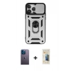 MARSİLYAN™- iPhone 13 Pro Max Kılıf Ahenk Klasik - Siyah 6D Mat Seramik Hayalet Nano Ekran Koruyucu + Mavi Neon Fosforlu Kamera Lens