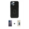 MARSİLYAN™- iPhone 13 Pro Max Kılıf Ahenk Klasik - Siyah 6D Mat Seramik Hayalet Nano Ekran Koruyucu + Mavi Neon Fosforlu Kamera Lens