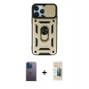 MARSİLYAN™- iPhone 13 Pro Max Kılıf Ahenk Klasik - Siyah 6D Mat Seramik Hayalet Nano Ekran Koruyucu + Mavi Neon Fosforlu Kamera Lens