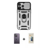 MARSİLYAN™- iPhone 13 Pro Max Kılıf Ahenk Klasik - Siyah 6D Mat Seramik Hayalet Nano Ekran Koruyucu + Neon Fosforlu Kamera Lens - BZ