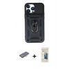 MARSİLYAN™- iPhone 13 Pro Max Kılıf Ahenk Klasik - Siyah 6D Mat Seramik Hayalet Nano Ekran Koruyucu + Renkli Kamera Lens Koruma Cam - TU