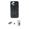 MARSİLYAN™- iPhone 13 Pro Max Kılıf Ahenk Klasik - Siyah 6D Mat Seramik Hayalet Nano Ekran Koruyucu + Renkli Kamera Lens Koruma Cam - YL