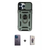 MARSİLYAN™- iPhone 13 Pro Max Kılıf Ahenk Klasik - Siyah Bilvis 3D Cam Ekran Koruyucu + Neon Fosforlu Kamera Lens - MI