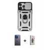 MARSİLYAN™- iPhone 13 Pro Max Kılıf Ahenk Klasik - Siyah Bilvis 3D Cam Ekran Koruyucu + Neon Fosforlu Kamera Lens - MI
