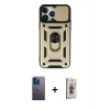 MARSİLYAN™- iPhone 13 Pro Max Kılıf Ahenk Klasik - Siyah Bilvis 3D Cam Ekran Koruyucu + Neon Fosforlu Kamera Lens - MI