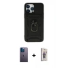 MARSİLYAN™- iPhone 13 Pro Max Kılıf Ahenk Klasik - Siyah Bilvis 3D Cam Ekran Koruyucu + Neon Fosforlu Kamera Lens - MI