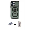 MARSİLYAN™- iPhone 13 Pro Max Kılıf Ahenk Klasik - Siyah Bilvis 3D Cam Ekran Koruyucu + Renkli Kamera Lens Koruma Cam - MI