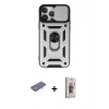 MARSİLYAN™- iPhone 13 Pro Max Kılıf Ahenk Klasik - Siyah Bilvis 3D Cam Ekran Koruyucu + Renkli Kamera Lens Koruma Cam - MI