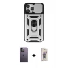 MARSİLYAN™- iPhone 13 Pro Max Kılıf Ahenk Klasik - Siyah Bilvis 3D Cam Ekran Koruyucu + Neon Fosforlu Kamera Lens - BZ