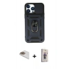MARSİLYAN™- iPhone 13 Pro Max Kılıf Ahenk Klasik - Siyah Bilvis 3D Cam Ekran Koruyucu + Pers Alüminyum Kamera Lens - GD