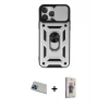MARSİLYAN™- iPhone 13 Pro Max Kılıf Ahenk Klasik - Siyah Bilvis 3D Cam Ekran Koruyucu + Rainbow Kamera Lens Koruma Cam - MI