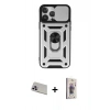 MARSİLYAN™- iPhone 13 Pro Max Kılıf Ahenk Klasik - Siyah Bilvis 3D Cam Ekran Koruyucu + Rainbow Kamera Lens Koruma Cam - MR