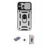 MARSİLYAN™- iPhone 13 Pro Max Kılıf Ahenk Klasik - Siyah Bilvis 3D Cam Ekran Koruyucu + Renkli Kamera Lens Koruma Cam - TU