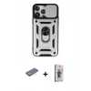 MARSİLYAN™- iPhone 13 Pro Max Kılıf Ahenk Klasik - Siyah Bilvis 3D Cam Ekran Koruyucu + Renkli Kamera Lens Koruma Cam - SI