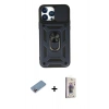 MARSİLYAN™- iPhone 13 Pro Max Kılıf Ahenk Klasik - Siyah Bilvis 3D Cam Ekran Koruyucu + Shine Kamera Lens Koruma Cam - PE