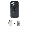 MARSİLYAN™- iPhone 13 Pro Max Kılıf Ahenk Klasik - Siyah Bilvis 3D Cam Ekran Koruyucu + Shine Kamera Lens - GD