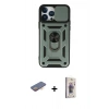 MARSİLYAN™- iPhone 13 Pro Max Kılıf Ahenk Klasik - Siyah Bilvis 3D Cam Ekran Koruyucu + Renkli Kamera Lens Koruma Cam - TU