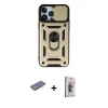 MARSİLYAN™- iPhone 13 Pro Max Kılıf Ahenk Klasik - Siyah Bilvis 3D Cam Ekran Koruyucu + Renkli Kamera Lens Koruma Cam - YL