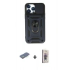 MARSİLYAN™- iPhone 13 Pro Max Kılıf Ahenk Klasik - Siyah Bilvis 3D Cam Ekran Koruyucu + Renkli Kamera Lens Koruma Cam - YL