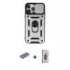 MARSİLYAN™- iPhone 13 Pro Max Kılıf Ahenk Klasik - Siyah Bilvis 3D Cam Ekran Koruyucu + Renkli Kamera Lens Koruma Cam - YL