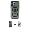 MARSİLYAN™- iPhone 13 Pro Max Kılıf Ahenk Klasik - Siyah Bilvis 3D Mat Cam Ekran Koruyucu + Neon Fosforlu Kamera Lens - BZ