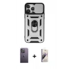MARSİLYAN™- iPhone 13 Pro Max Kılıf Ahenk Klasik - Siyah Bilvis 3D Mat Cam Ekran Koruyucu + Neon Fosforlu Kamera Lens - BZ