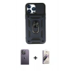MARSİLYAN™- iPhone 13 Pro Max Kılıf Ahenk Klasik - Siyah Bilvis 3D Mat Cam Ekran Koruyucu + Neon Fosforlu Kamera Lens - BZ