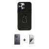 MARSİLYAN™- iPhone 13 Pro Max Kılıf Ahenk Klasik - Siyah Bilvis 3D Mat Cam Ekran Koruyucu + Neon Fosforlu Kamera Lens - BZ