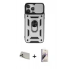 MARSİLYAN™- iPhone 13 Pro Max Kılıf Ahenk Klasik - Siyah Bilvis 3D Mat Cam Ekran Koruyucu + Rainbow Kamera Lens Koruma Cam - BZ