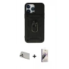 MARSİLYAN™- iPhone 13 Pro Max Kılıf Ahenk Klasik - Siyah Bilvis 3D Mat Cam Ekran Koruyucu + Rainbow Kamera Lens Koruma Cam - BZ