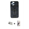 MARSİLYAN™- iPhone 13 Pro Max Kılıf Ahenk Klasik - Siyah Bilvis 3D Mat Cam Ekran Koruyucu + Rainbow Kamera Lens Koruma Cam - BZ