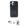 MARSİLYAN™- iPhone 13 Pro Max Kılıf Ahenk Klasik - Siyah Bilvis 3D Mat Cam Ekran Koruyucu + Pers Alüminyum Kamera Lens - GI