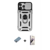 MARSİLYAN™- iPhone 13 Pro Max Kılıf Ahenk Klasik - Siyah Bilvis 3D Mat Cam Ekran Koruyucu + Shine Kamera Lens Koruma Cam - GI