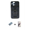 MARSİLYAN™- iPhone 13 Pro Max Kılıf Ahenk Klasik - Siyah Bilvis 3D Mat Cam Ekran Koruyucu + Shine Kamera Lens Koruma Cam - GI