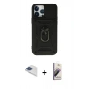 MARSİLYAN™- iPhone 13 Pro Max Kılıf Ahenk Klasik - Siyah Bilvis 3D Mat Cam Ekran Koruyucu + Lacivert Pers Alüminyum Kamera Lens