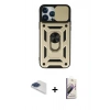 MARSİLYAN™- iPhone 13 Pro Max Kılıf Ahenk Klasik - Siyah Bilvis 3D Mat Cam Ekran Koruyucu + Lacivert Pers Alüminyum Kamera Lens