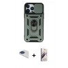 MARSİLYAN™- iPhone 13 Pro Max Kılıf Ahenk Klasik - Siyah Bilvis 3D Mat Cam Ekran Koruyucu + Lacivert Pers Alüminyum Kamera Lens