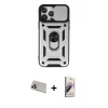 MARSİLYAN™- iPhone 13 Pro Max Kılıf Ahenk Klasik - Siyah Bilvis 3D Mat Cam Ekran Koruyucu + Mor Rainbow Kamera Lens Koruma Cam