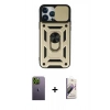 MARSİLYAN™- iPhone 13 Pro Max Kılıf Ahenk Klasik - Siyah Bilvis 3D Mat Cam Ekran Koruyucu + Neon Fosforlu Kamera Lens - YL