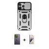 MARSİLYAN™- iPhone 13 Pro Max Kılıf Ahenk Klasik - Siyah Bilvis 3D Mat Cam Ekran Koruyucu + Neon Fosforlu Kamera Lens - YL