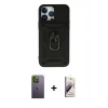 MARSİLYAN™- iPhone 13 Pro Max Kılıf Ahenk Klasik - Siyah Bilvis 3D Mat Cam Ekran Koruyucu + Neon Fosforlu Kamera Lens - YL
