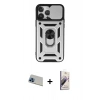 MARSİLYAN™- iPhone 13 Pro Max Kılıf Ahenk Klasik - Siyah Bilvis 3D Mat Cam Ekran Koruyucu + Rainbow Kamera Lens Koruma Cam - MI