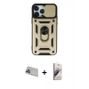 MARSİLYAN™- iPhone 13 Pro Max Kılıf Ahenk Klasik - Siyah Bilvis 3D Mat Cam Ekran Koruyucu + Rainbow Kamera Lens Koruma Cam - MR