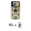 MARSİLYAN™- iPhone 13 Pro Max Kılıf Ahenk Klasik - Siyah Bilvis 3D Mat Cam Ekran Koruyucu + Rainbow Kamera Lens Koruma Cam - MI