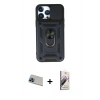MARSİLYAN™- iPhone 13 Pro Max Kılıf Ahenk Klasik - Siyah Bilvis 3D Mat Cam Ekran Koruyucu + Rainbow Kamera Lens Koruma Cam - MI